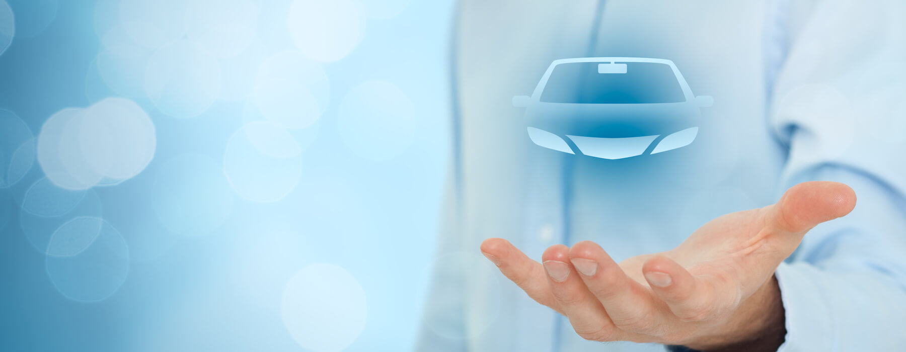 Rent a car Car rental or carsharing service concept. Businessman with giving gesture and icon of the car, bokeh in background.